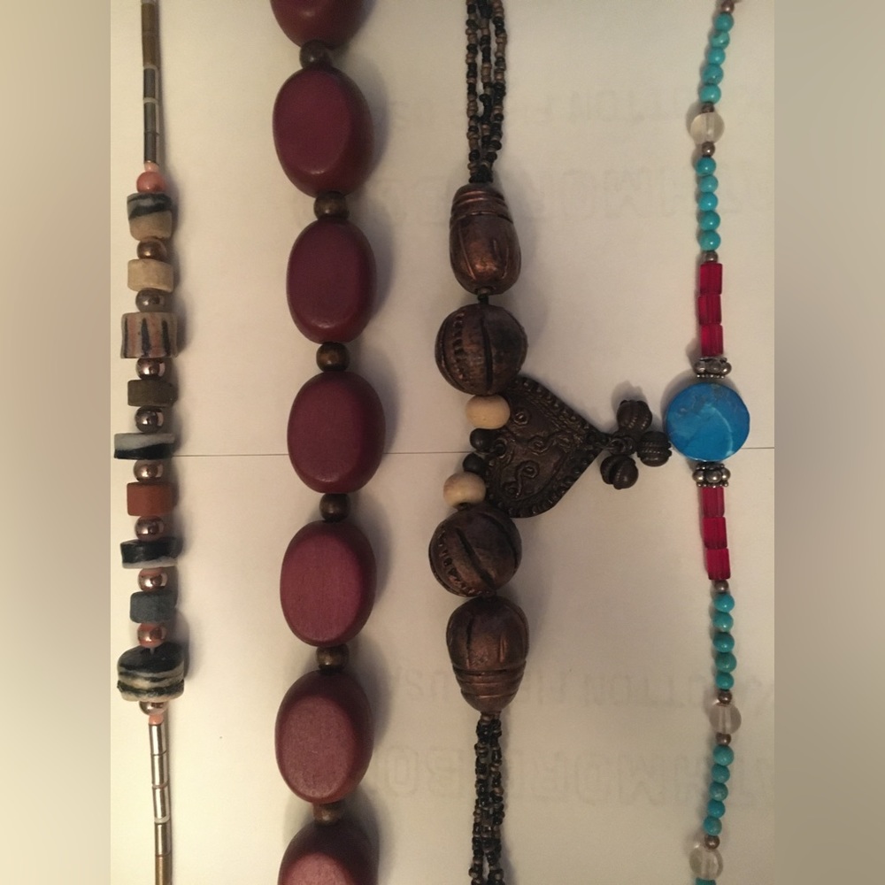 4 necklaces, different materials, different lengths